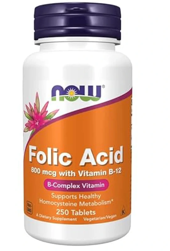 Now Foods, ácido folic (ácido fólico), 800 mcg, 250 tabletas veganas, vitamina B9, vitamina B11
