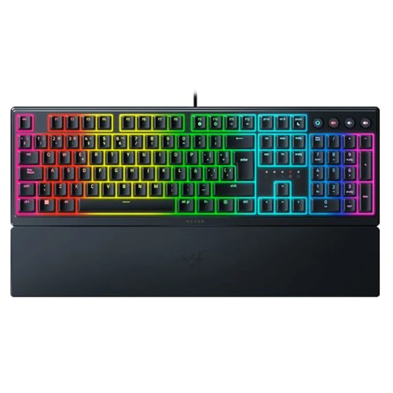 Razer Ornata V3 - Teclado para Juegos de Perfil Bajo (Interruptor Híbrido de Membrana Mecha, Teclas Recubiertas de UV, Reposamuñecas Magnético Suave al Tacto, RGB Chroma) Diseño ES, Negro