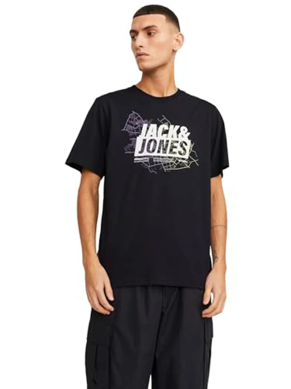 JACK & JONES Jcomap Logo tee SS Crew Neck Sn Camiseta, Negro, M Hombres