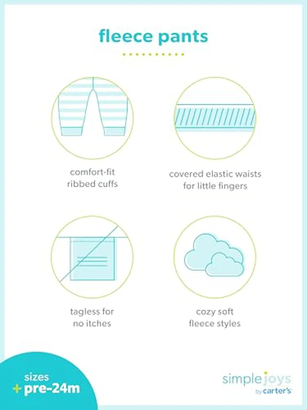 Simple Joys by Carter's 4-Pack Fleece Infant-and-Toddler-Pants, Azul Marino/Gris Claro Estampado de Osos/Gris Oscuro/Marrón, 3-6 Meses (Pack de 4) Unisex bebé - Imagen 3