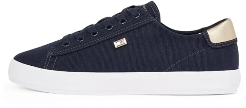 Tommy Hilfiger Sneaker con Suela Vulcanizada Mujer Canvas Lace Up Elegante, Azul (Space Blue), 40