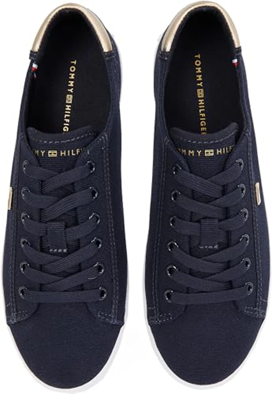 Tommy Hilfiger Sneaker con Suela Vulcanizada Mujer Canvas Lace Up Elegante, Azul (Space Blue), 40 - Imagen 3