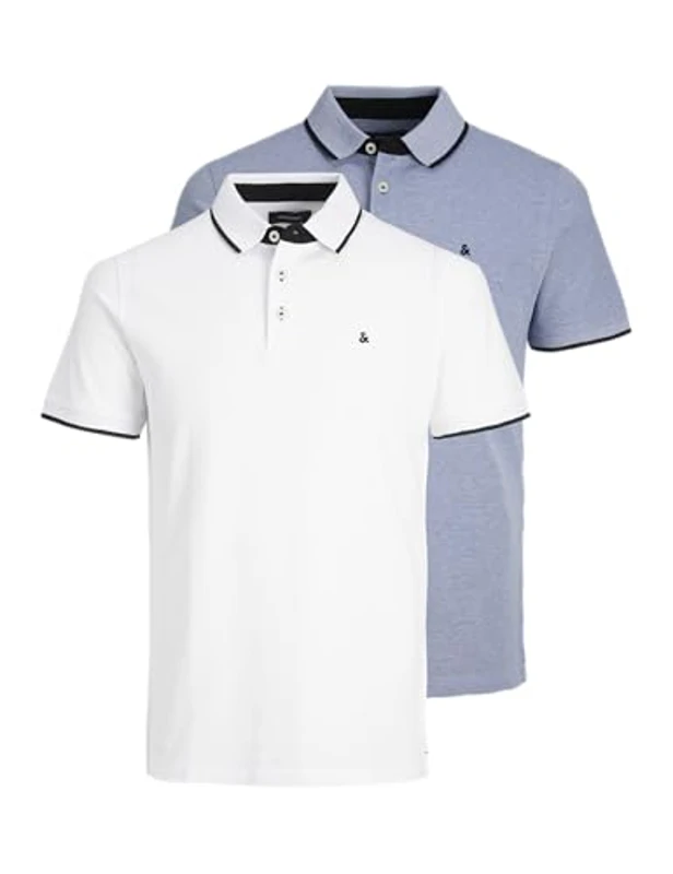 Jack & Jones Jjepaulos Polo Ss 2pk Mp Camiseta, Hombre, Bright Cobalt/Blanco, L