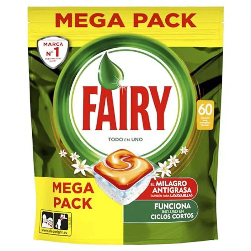 Fairy Original Todo En Uno Naranja Cápsulas De Lavavajillas, 60 Cápsulas, Efectivas Incluso En La Grasa Reseca