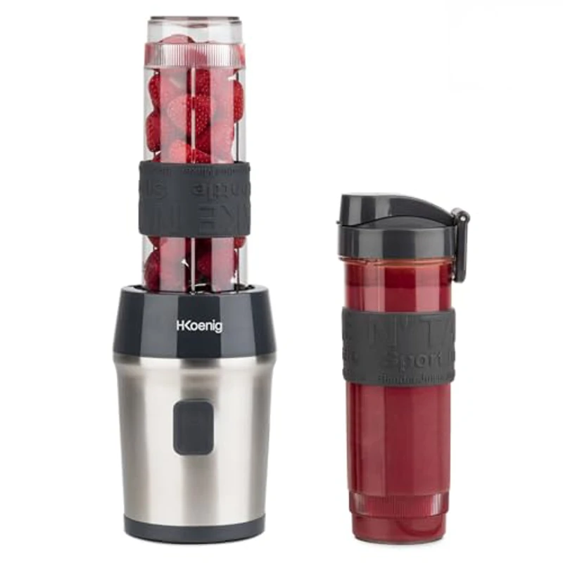 H.Koenig Mini batidora Smoothie maker Compacto 570mL SMOO9 Sin BPA Potente 300W, Batidora de Smoothie 2 Botellas Portátiles, 4 Cuchillas de Acero Inoxidable, Gris - Imagen 1