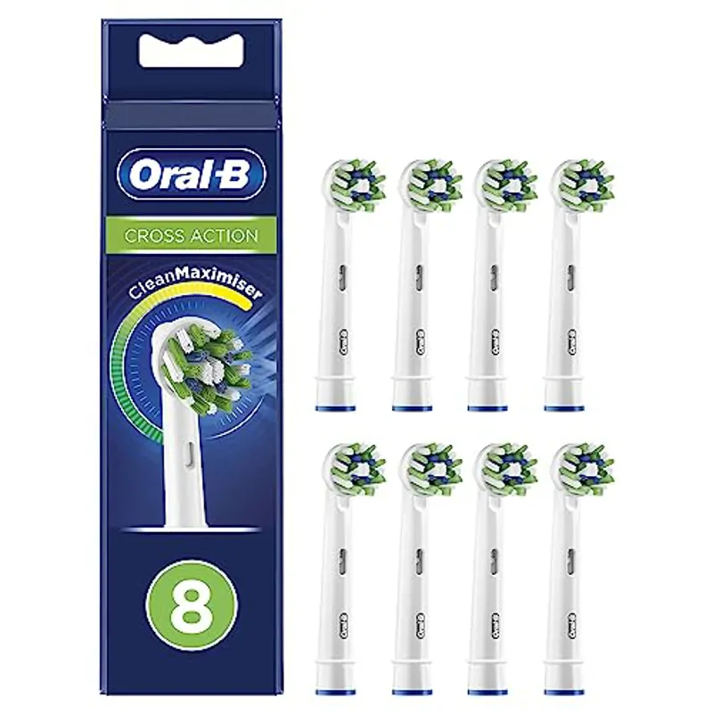 Oral-B CrossAction Cabezales de Recambio Tamaño Buzón, Pack de 8 Recambios Originales con Tecnología CleanMaximiser para Cepillos de Dientes Eléctricos