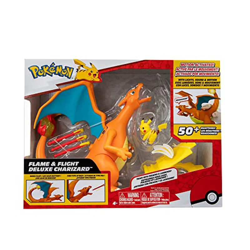 Bizak Pokemon Deluxe Charizard Electronico Vs Pikachu, Set con mas de 30 Luces, Sonidos y reacciones de Movimiento en su Forma de Volar (63223731)