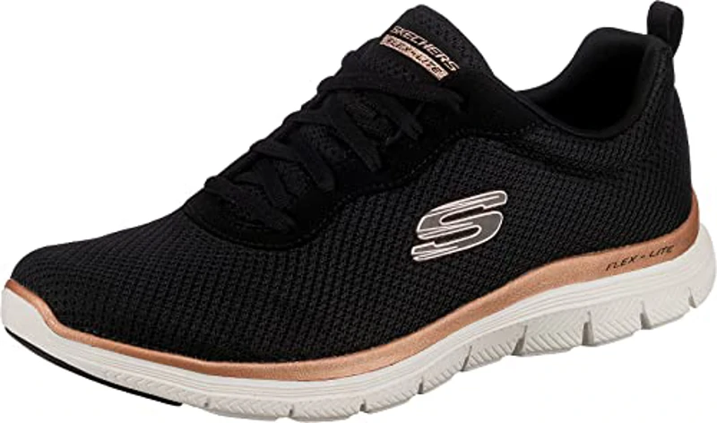 Skechers Flex Appeal 4.0 Brilliant View Regular, Zapatillas Mujer, Black Mesh Rose Gold Trim, 40 EU