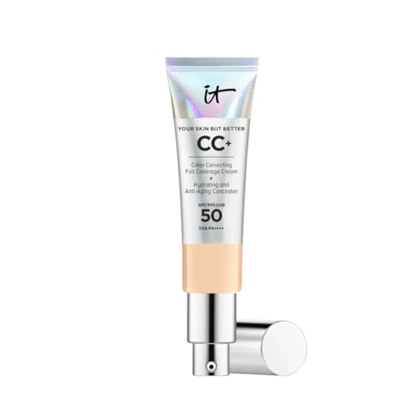 IT Cosmetics, Base de Maquillaje, Tratamiento Antiedad e Hidratante con SPF50+, Cobertura Total, Acabado Natural, 12 Tonos Disponibles, Light Medium, YSBB CC+, 32ml
