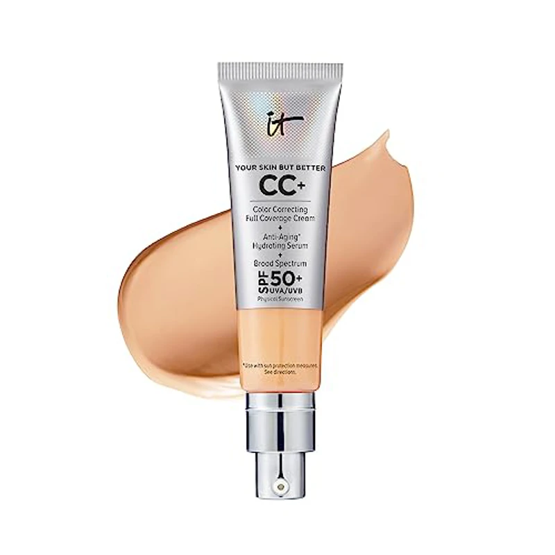 IT Cosmetics, Base de Maquillaje, Tratamiento Antiedad e Hidratante con SPF50+, Cobertura Total, Acabado Natural, 12 Tonos Disponibles, Neutral Medium, YSBB CC+, 32ml