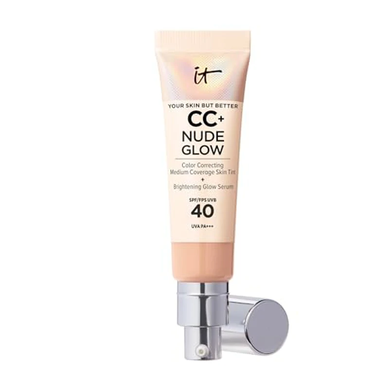 IT Cosmetics, Base de Maquillaje, Tratamiento Antiedad e Hidratante con SPF40, Cobertura Media, Acabado Luminoso, 12 Tonos Disponibles, Neutral Medium, YSBB CC+ Nude Glow, 32 ml
