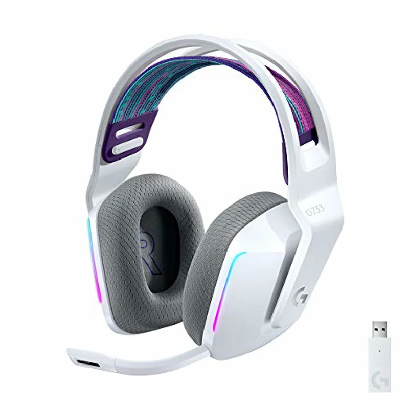 Logitech G733 LIGHTSPEED Inalámbricos para Gaming con Diadema con Suspensión, LIGHTSYNC RGB, Tecnología de Micrófono Blue VO!CE, Ligeros, 29h de Batería, PC, PS4, PS5, Blanco